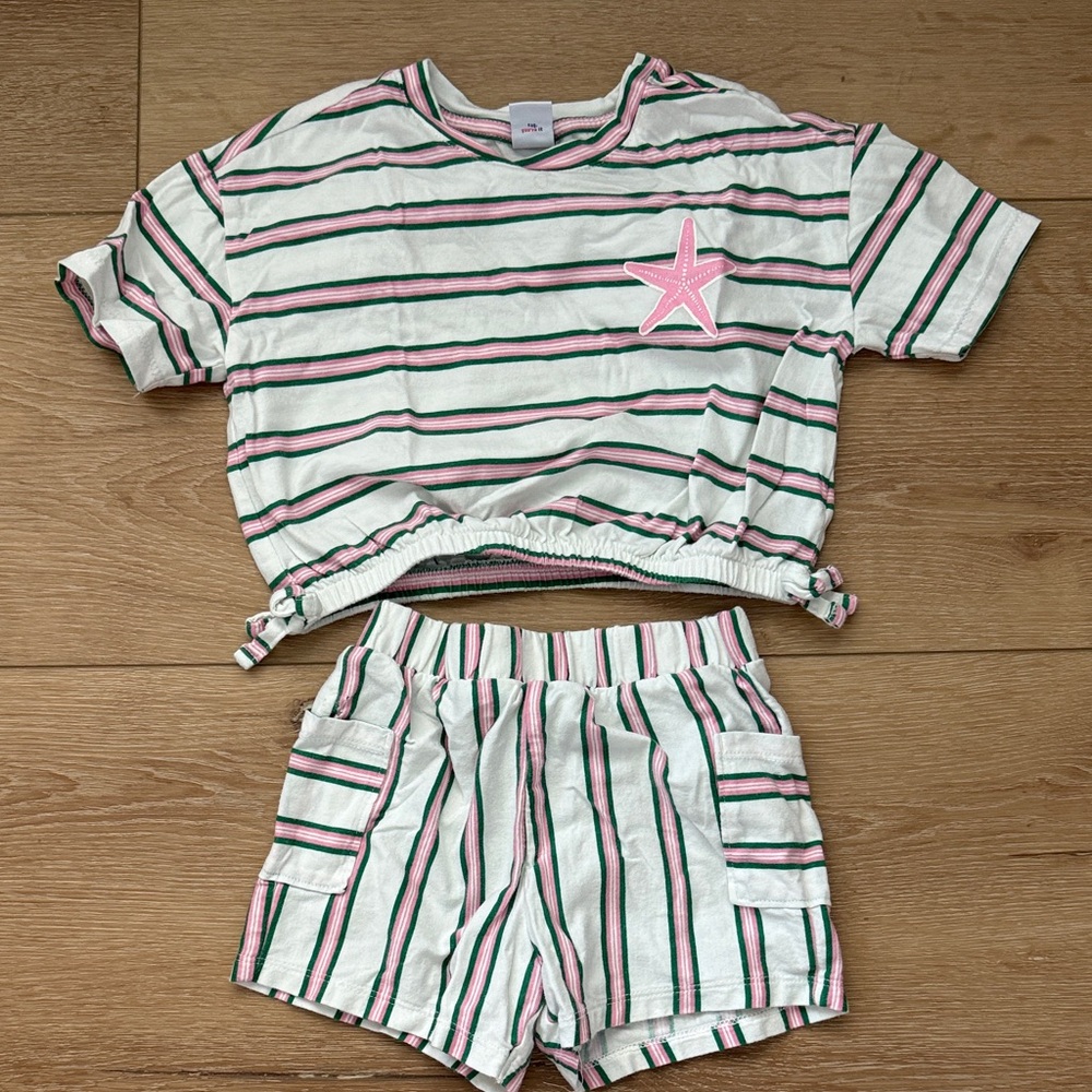 Old Navy Kids Striped Two-Piece Set in White, Pink & Green Girls 2T